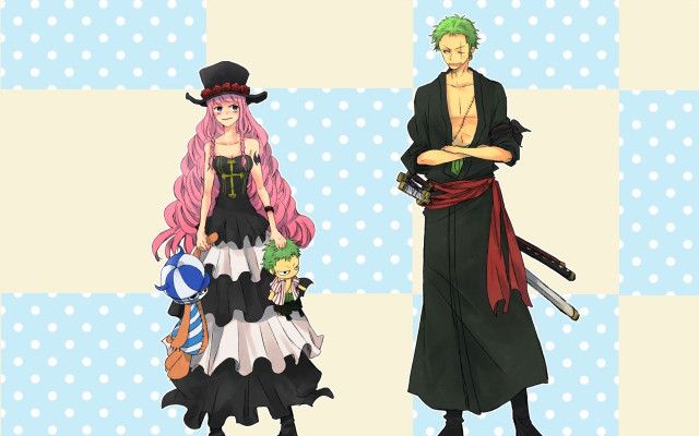 Anime characters blue white polka free wallpaper for desktop - medium preview image