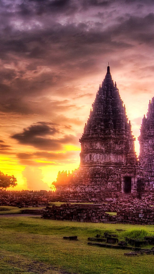 Stone clock tower sunset park free wallpaper for mobile - medium preview image