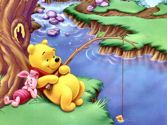 Winnie the pooh piglet fishing free wallpaper for desktop - medium preview image