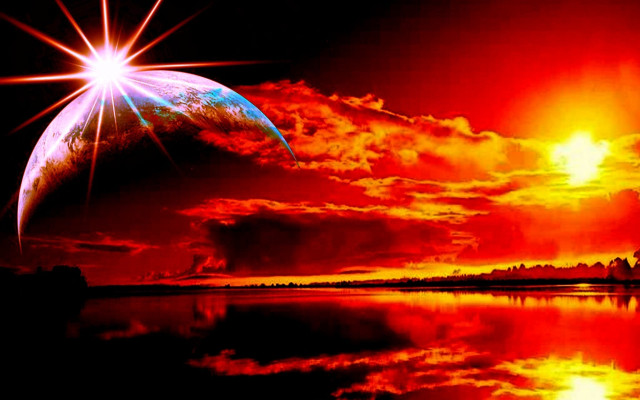 Red sunset planet reflection water free wallpaper for desktop - medium preview image