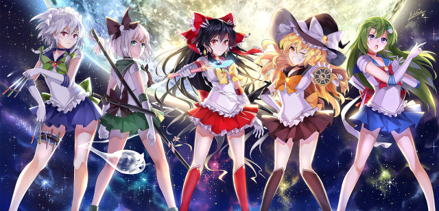 Anime girls space background stars #2 free wallpaper for desktop - medium preview image