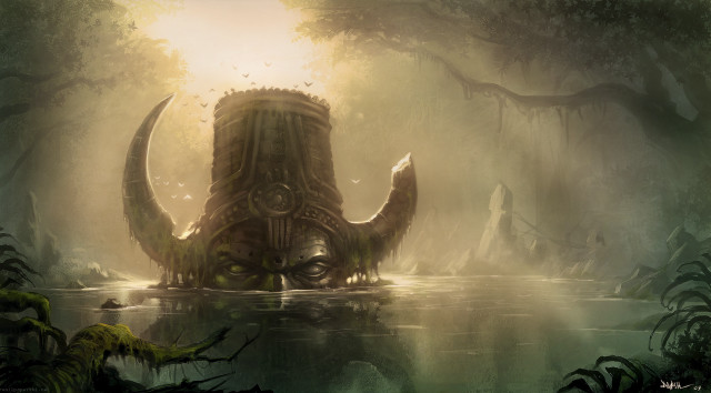 Giant creature floating swampy forest free wallpaper for desktop - medium preview image