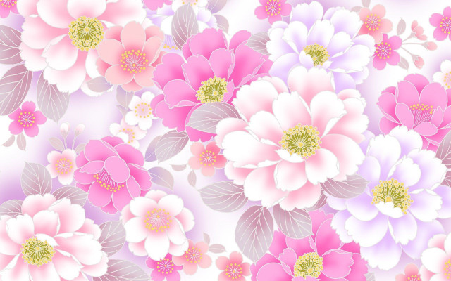 Pink white flower pattern leaves #3 free wallpaper for desktop - medium preview image