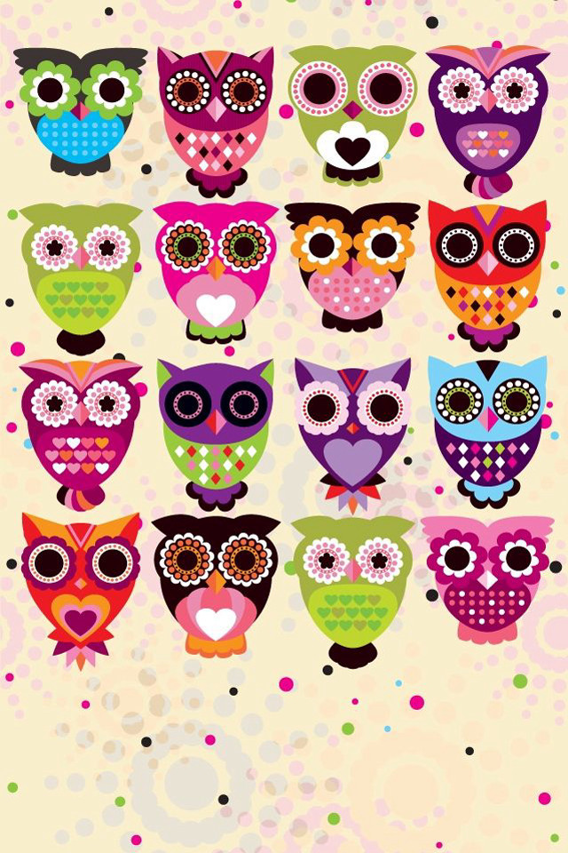 Owls colorful eyes pink polka free wallpaper for mobile - medium preview image