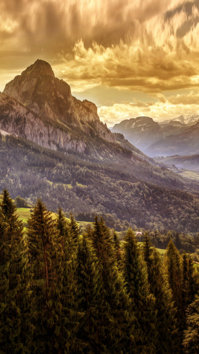 Mountain range forest cloudy sky #3 free wallpaper for mobile - medium preview image