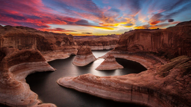 Lake mountains sunset sky clouds free wallpaper for desktop - medium preview image