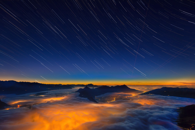 Night sky stars clouds mountain #3 free wallpaper for desktop - medium preview image
