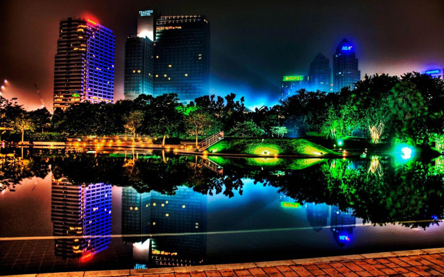 City skyline lake trees nighttime #5 free wallpaper for desktop - medium preview image
