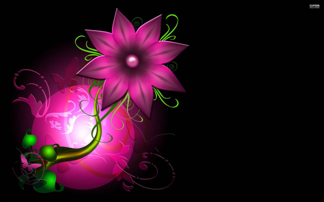 Pink flower green leaves black #3 free wallpaper for desktop - medium preview image