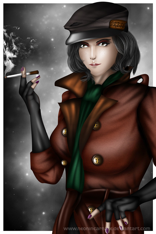 Woman brown coat cigarette lighter free wallpaper for mobile - medium preview image