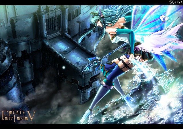 Girl blue dress white bird free wallpaper for desktop - medium preview image