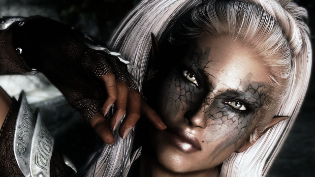 Woman white hair makeup knife free wallpaper for desktop - medium preview image