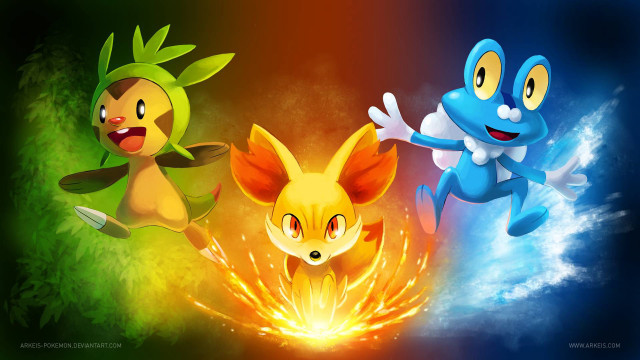 Pokemon trio flying colorful background free wallpaper for desktop - medium preview image