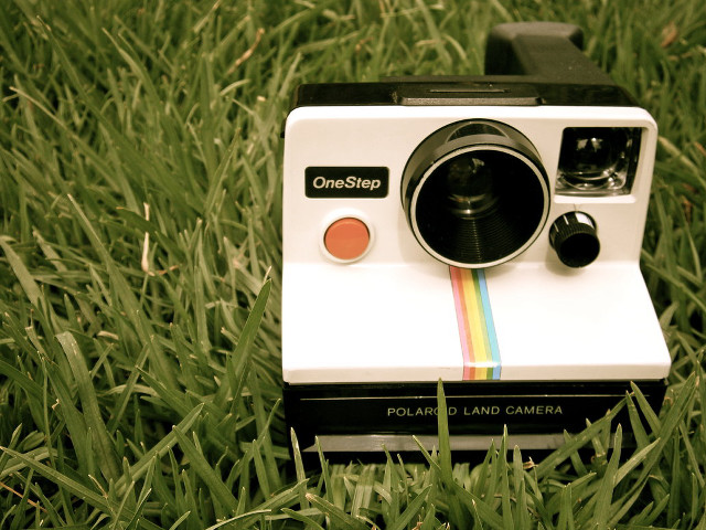 Polaroid camera grass rainbow strip free wallpaper for desktop - medium preview image