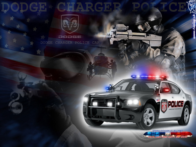 Police car officer flag gun free wallpaper for desktop - medium preview image