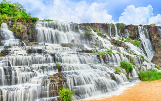 Waterfall brown river blue sky #2 free wallpaper for desktop - medium preview image