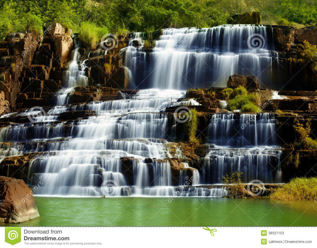 Waterfall green river trees blue free wallpaper for desktop - medium preview image