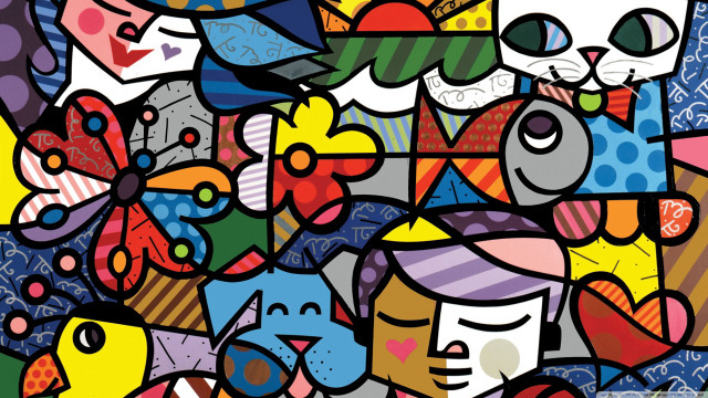 Cat fish colorful shapes variety free wallpaper for desktop - medium preview image