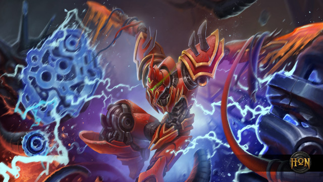 Red black robot lightning fire free wallpaper for desktop - medium preview image