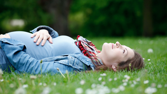 Pregnant woman grass park head free wallpaper for desktop - medium preview image