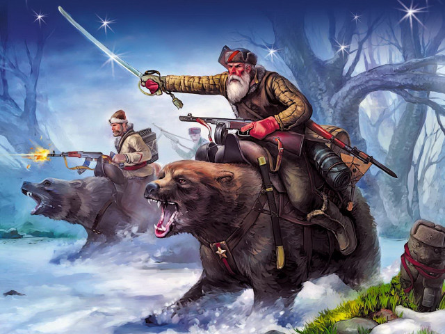 Bear riding man gun outdoors free wallpaper for desktop - medium preview image