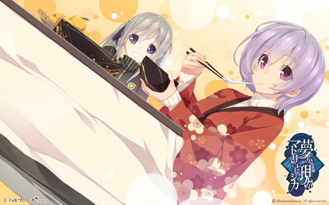 Anime girls chopsticks bubbles wall free wallpaper for desktop - medium preview image