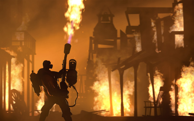Fireman extinguisher factory flames smoke free wallpaper for desktop - medium preview image