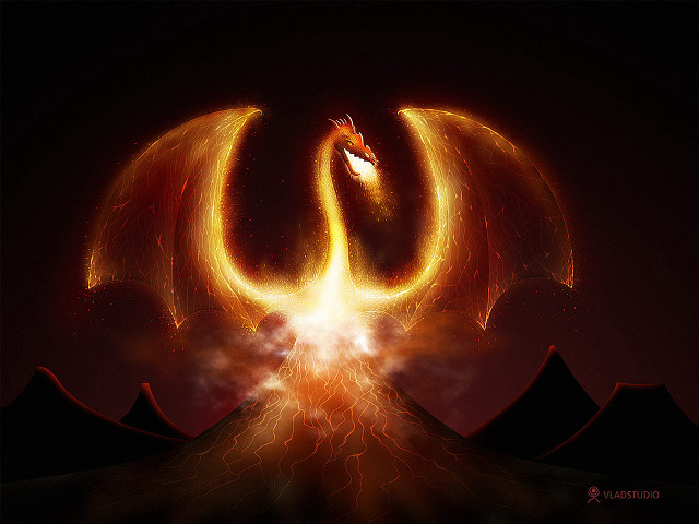 Fire dragon flying wings glowing free wallpaper for desktop - medium preview image