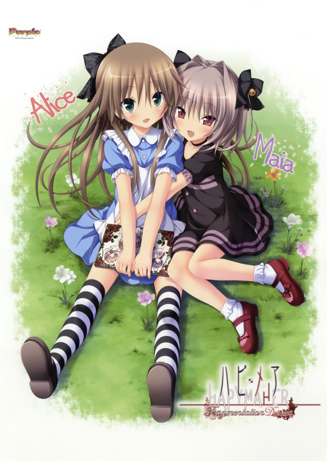 Anime girls sitting grass arms free wallpaper for mobile - medium preview image