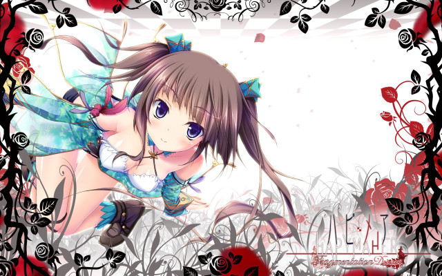 Anime girl blue dress red free wallpaper for desktop - medium preview image
