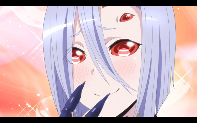 Anime bluehair redeyes smile pinkbg free wallpaper for desktop - medium preview image