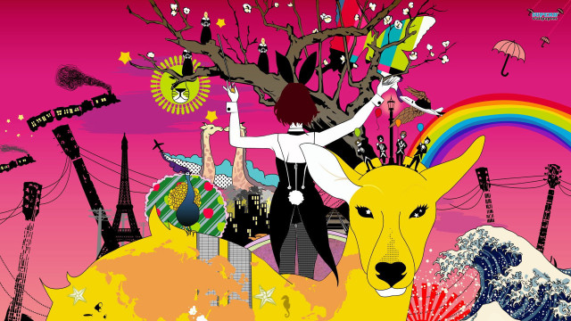 Woman riding deer pink sky free wallpaper for desktop - medium preview image