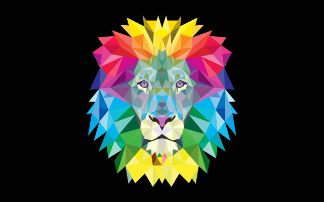 Colorful lion head black background free wallpaper for desktop - medium preview image