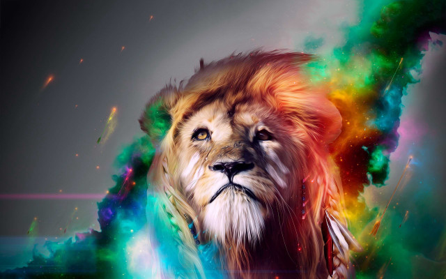Lion colorful mane rainbow swirl free wallpaper for desktop - medium preview image