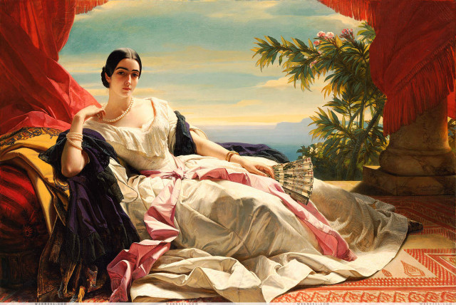 Woman couch red curtains tree free wallpaper for desktop - medium preview image