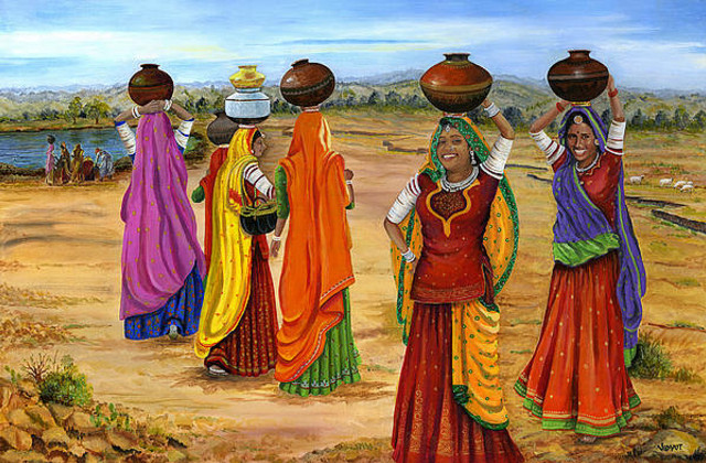 Women carrying pots painting artwork free wallpaper for desktop - medium preview image