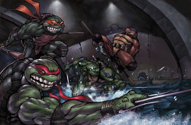 Teenage turtles fighting tunnel giant free wallpaper for desktop - medium preview image