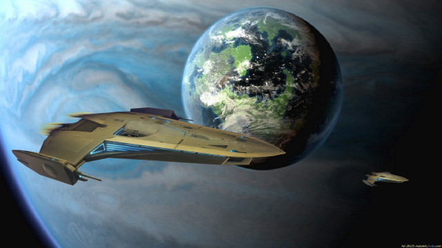 Spaceship flying over planet space #3 free wallpaper for desktop - medium preview image