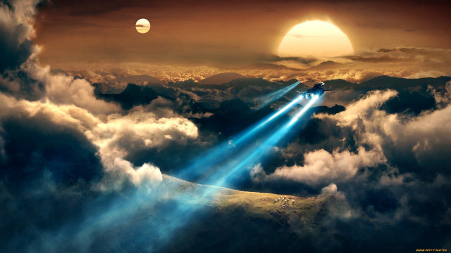 Blue jets cloudy sky mountain free wallpaper for desktop - medium preview image