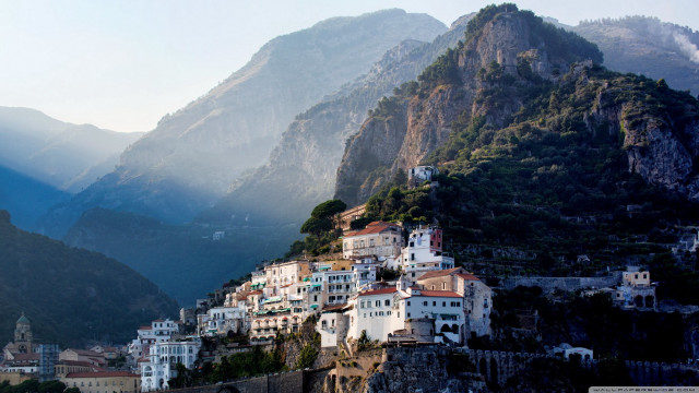 Mountain village cliff river castle free wallpaper for desktop - medium preview image