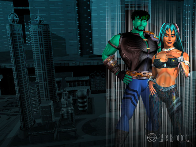 Man woman cityscape afrofuturism cyberpunk free wallpaper for desktop - medium preview image