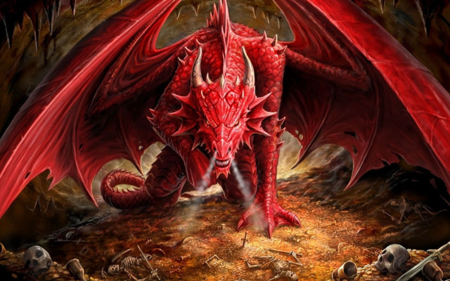 Red dragon horns wings field free wallpaper for desktop - medium preview image
