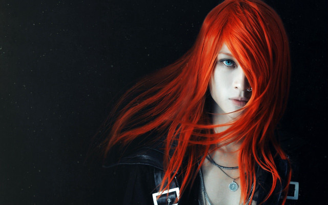 Woman red hair piercings black free wallpaper for desktop - medium preview image