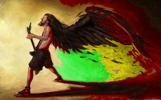 Man sword wings walking painting free wallpaper for desktop - medium preview image