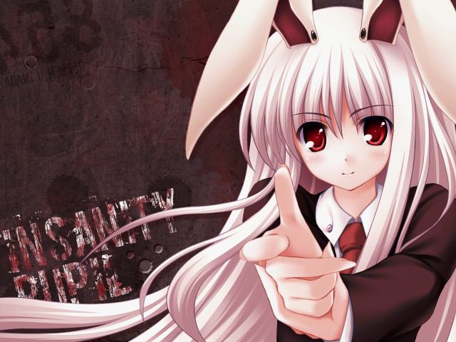 Anime girl white hair bunny free wallpaper for desktop - medium preview image
