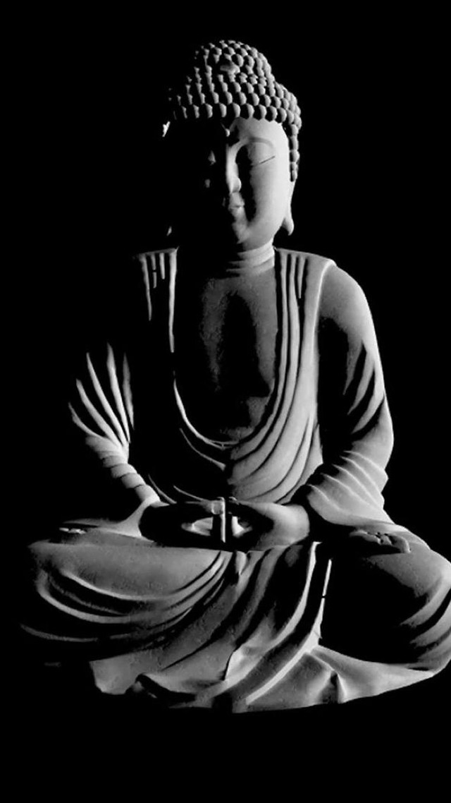 Buddha statue black background white free wallpaper for mobile - medium preview image