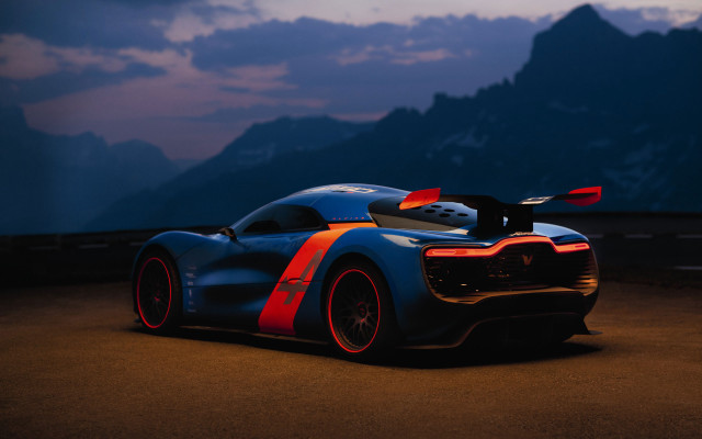 Blue red sports car mountains free wallpaper for desktop - medium preview image