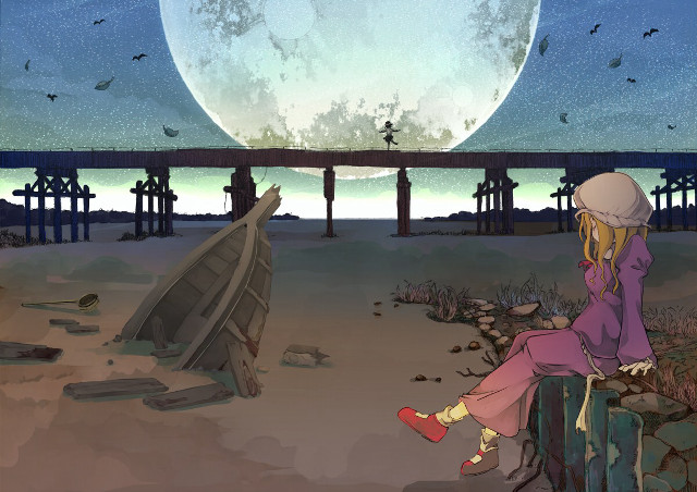 Girl sitting fence boat water free wallpaper for desktop - medium preview image