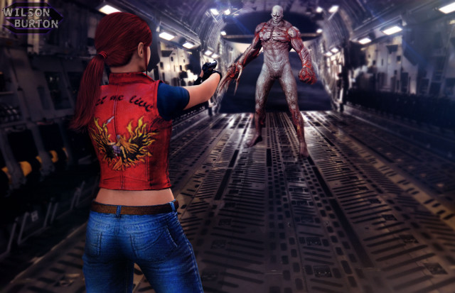 Woman red shirt knife hallway free wallpaper for desktop - medium preview image