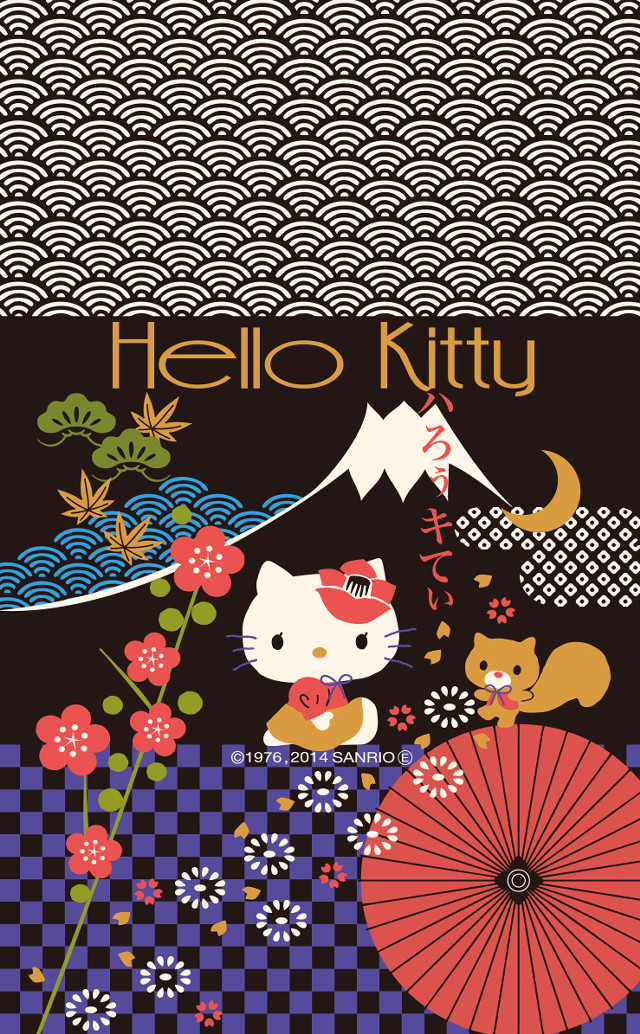 Hello kitty cat umbrella checkered free wallpaper for mobile - medium preview image